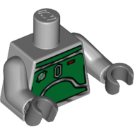 Torse, plaques d'armure motif imprimé vert (Boba Fett), bras gris bleuté clair, mains gris bleuté foncé (Torso, Armor Plates Green Print (Boba Fett), Light Bluish Gray Arms, Dark Bluish Gray Hands)