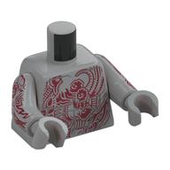 Torse, poitrine nue avec muscles et tatouage rouge avec motif imprimé Têtes figurines, bras et mains gris pâles avec motif imprimé tatouage rouge foncé (Torso, Bare Chest with Muscles and Red Tattoo with Minifig Heads Print, Light Bluish Gray Arms and Hands with Dark Red Tattoo Print)