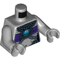 Visuel indicatif Rebrickable de Torse, armure, noir avec tube-haut violet foncé et bleu bijou rond (chi) motif imprimé, bras et mains gris bleuté clair (Torso, Armor, Black with Dark Purple Tube-top and Blue Round Jewel (Chi) Print, Light Bluish Gray Arms and Hands)