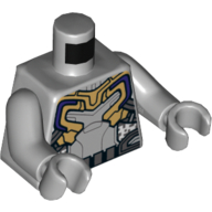 Torse, armure, or et argent avec motif imprimé ceinture utilitaire, bras et mains gris bleuté clair (Torso, Armor, Gold and Silver with Utility Belt Print, Light Bluish Gray Arms and Hands)