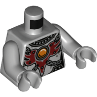 Torse, armure avec plastron rouge foncé avec motif imprimé cercle orange (CHI orbe), bras et mains gris bleuté clair (Torso, Armor with Dark Red Chestplate with Orange Circle (CHI Orb) Print, Light Bluish Gray Arms and Hands)