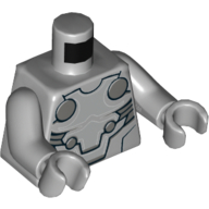 Torse, armure plaque d'argent avec des cercles gris bleuâtre foncé motif imprimé (super-adaptoïde), bras et mains gris bleuté clair (Torso, Armor Silver Plate with Dark Bluish Gray Circles Print (Super-Adaptoid), Light Bluish Gray Arms and Hands)
