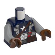 Torse, costume capitaine america, étoiles blanches, lanières gris/rouge bleuâtre clair, motif : ceinture brun foncé, bras gris bleuté clair, mains brun rougeâtre (Torso, Captain America Suit, White Stars, Light Bluish Grey/Red Straps, Dark Brown Belt Print, Light Bluish Gray Arms, Reddish Brown Hands)
