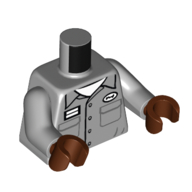 Torse, chemise, boutons, étiquette de nom blanc, motif : chemise blanche, bras gris bleuté clair, mains brun rougeâtre (Torso, Shirt, Buttons, White Name Tag, White Shirt Print, Light Bluish Gray Arms, Reddish Brown Hands)