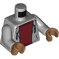 Torse, sweat à capuche sur un maillot de corps rouge foncé, lacets, poches imprimées, bras gris bleuté clair, mains nougat moyen (Torso, Hoodie over Dark Red Undershirt, Laces, Pockets Print, Light Bluish Gray Arms, Medium Nougat Hands)
