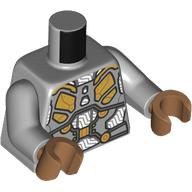 Torse, armure dorée, motif imprimé circuit blanc, bras gris bleuté clair, mains nougat moyen (Torso, Gold Armor, White Circuitry Print, Light Bluish Gray Arms, Medium Nougat Hands)