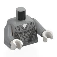 Torse, robe, Argent/Noir Décorations motif imprimé, bras gris bleuté clair, mains blanches (Torso, Dress, Silver/Black Decorations Print, Light Bluish Gray Arms, White Hands)