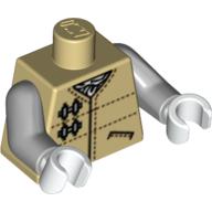 Torse, veste Hoth rebel avec poches motif imprimé, bras gris bleuté clair, mains blanches (Torso, Hoth Rebel Jacket with Pockets Print, Light Bluish Gray Arms, White Hands)
