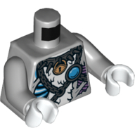 Torse, fourrure de tigre avec chaînes, collier à pointes, cadenas et bijou rond bleu (chi) motif imprimé, bras gris bleuté clair, mains blanches (Torso, Tiger Fur with Chains, Spiked Collar, Padlock and Blue Round Jewel (Chi) Print, Light Bluish Gray Arms, White Hands)