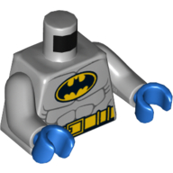 Visuel indicatif Rebrickable de Torse, muscles, logo Batman et motif imprimé ceinture utilitaire, bras gris bleuté clair, mains bleues (Torso, Muscles, Batman Logo and Utility Belt Print, Light Bluish Gray Arms, Blue Hands)