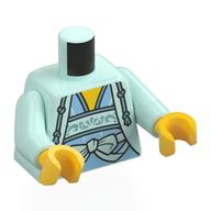 Visuel indicatif Rebrickable de Torse, robe bleu clair lumineux, bande vert d’eau lumière, arc, motif imprimé poitrine jaune, bras vert d’eau clair, mains jaunes (Torso, Bright Light Blue Dress, Light Aqua Band, Bow, Yellow Chest Print, Light Aqua Arms, Yellow Hands)