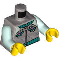 Torse, Veste, Turquoise foncée, Motif imprimé fleurs, bras vert d’eau clair, mains jaunes (Torso, Jacket, Dark Turquoise Trim, Flowers Print, Light Aqua Arms, Yellow Hands)