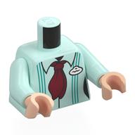 Torse, bretelles turquoise foncé, cravate rouge foncé, badge blanc imprimé, bras vert d’eau clair, mains nougat clair (Torso, Dark Turquoise Suspenders, Dark Red Tie, White Name Badge Print, Light Aqua Arms, Light Nougat Hands)