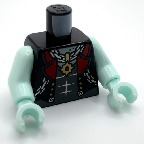 Torse, veste, col rouge, chaîne motif imprimé, bras et mains vert d’eau clair (Torso, Jacket, Red Collar, Chain Print, Light Aqua Arms and Hands)