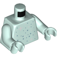 Torse, argent et sable motif imprimé, bras et mains vert d’eau clair (Torso, Silver and Sand Blue Stars and Spots Print, Light Aqua Arms and Hands)