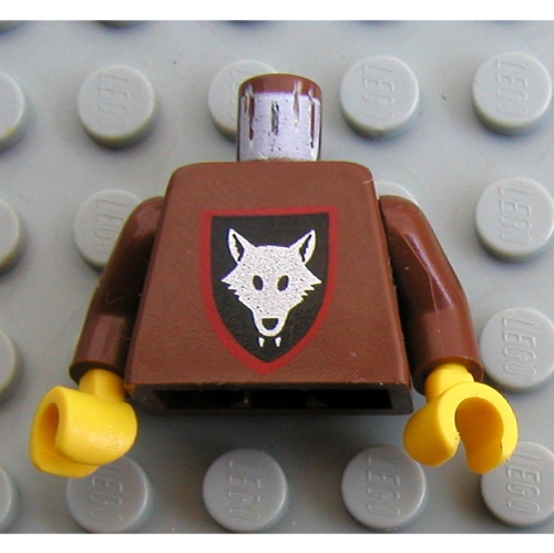 Visuel indicatif Rebrickable de Torse, Bouclier avec motif imprimé tête de loup (Wolfpack), bras bruns, mains jaunes (Torso, Shield with Wolf Head Print (Wolfpack), Brown Arms, Yellow Hands)