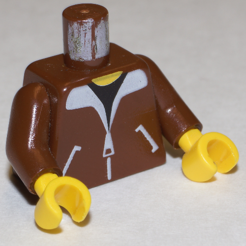 Torse, veste et noir maillot de corps motif imprimé, bras brun, mains jaunes (Torso, Jacket and Black Undershirt Print, Brown Arms, Yellow Hands)
