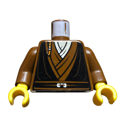 Visuel indicatif Rebrickable de Torse, robe, gilet noir et motif imprimé de tresse de padawan, bras bruns, mains jaunes (Torso, Robe, Black Vest and Padawan Braid Print, Brown Arms, Yellow Hands)