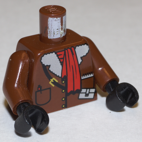 Torse, Veste en cuir et motif imprimé écharpe rouge, bras brun, mains noires (Torso, Leather Jacket and Red Scarf Print, Brown Arms, Black Hands)