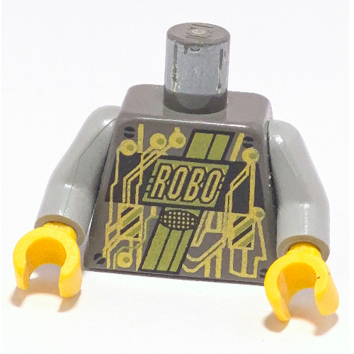 Visuel indicatif Rebrickable de Torse, motif imprimé circuit doré (Roboforce), bras gris clair, mains jaunes (Torso, Gold Circuitry Print (Roboforce), Light Gray Arms, Yellow Hands)