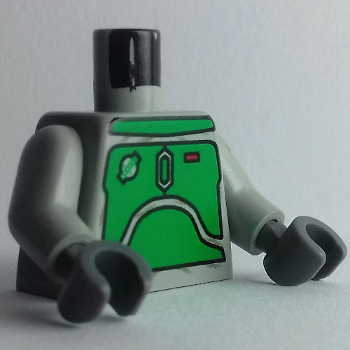 Torse, plaques d'armure motif imprimé vert (Boba Fett), bras gris clair imprimé, mains gris foncé (Torso, Armor Plates Green Print (Boba Fett), Light Gray Arms Printed, Dark Gray Hands)