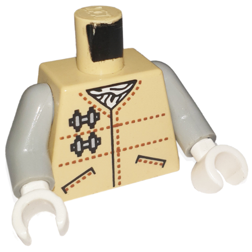 Visuel indicatif Rebrickable de Torse, uniforme hoth rebel, lignes pointillées brunes et poches imprimées, bras gris clair, mains blanches (Torso, Hoth Rebel Uniform, Brown Dotted Lines and Pockets Print, Light Gray Arms, White Hands)