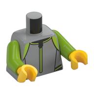 Torse, combinaison, garniture de vert citron, motif imprimé à glissière, bras vert citron, mains jaunes (Torso, Wetsuit, Lime Trim, Zipper Print, Lime Arms, Yellow Hands)