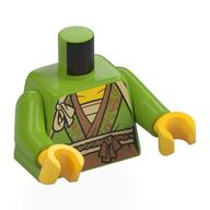 Torse, robe, garniture d'or, bande nougat nougat moyen, sangles de beige, pochette à l'arrière motif imprimé, bras vert citron, mains jaunes (Torso, Robe, Gold Trim, Medium Nougat Knotted Band, Tan Straps, Pouch on Back Print, Lime Arms, Yellow Hands)