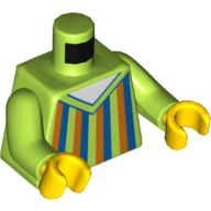 Visuel indicatif Rebrickable de Torse, bleu, orange foncé et motif imprimé à rayures vert citron (Bert), bras vert citron, mains jaunes (Torso, Blue, Dark Orange, and Lime Striped Sweater Print (Bert), Lime Arms, Yellow Hands)