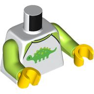 Torse, chemise, garniture de vert citron, motif imprimé vert Ankylosaurus, bras vert citron, mains jaunes (Torso, Shirt, Lime Trim, Green Ankylosaurus Print, Lime Arms, Yellow Hands)