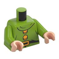 Torse, ceinture noire, boucle de ceinture orange clair vif, motif imprimé boutons, bras vert citron, mains nougat clair (Torso, Black Belt, Bright Light Orange Belt Buckle, Buttons Print, Lime Arms, Light Nougat Hands)