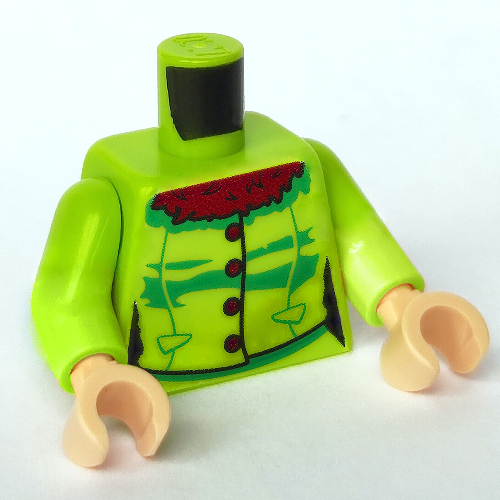 Torse, Veste, Col en fourrure brun rougeâtre, Boutons, Motif imprimé plis, bras vert citron, mains nougat clair (Torso, Jacket, Reddish Brown Fur Collar, Buttons, Creases Print, Lime Arms, Light Nougat Hands)