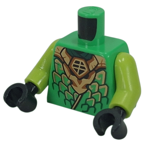 Torse, Ninja robe, échelles d'or/vert foncé, motif imprimé de dragon d'or, bras vert citron, mains noires (Torso, Ninja Robe, Gold/Dark Green Scales, Gold Dragon Print, Lime Arms, Black Hands)