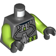 Torse, combinaison de plongée avec deux tuyaux imprimés, bras vert citron, mains noires (Torso, Diver Suit with Two Hoses Print, Lime Arms, Black Hands)