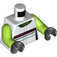 Torse, veste de course avec motif imprimé 'Porsche Motorsport', bras vert citron, mains noires (Torso, Racing Jacket with 'Porsche Motorsport' Print, Lime Arms, Black Hands)