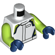 Torse, veste de course, vert citron et bleu foncé bordure motif imprimé, bras vert citron, mains bleu foncé (Torso, Racing Jacket, Lime and Dark Blue Trim Print, Lime Arms, Dark Blue Hands)