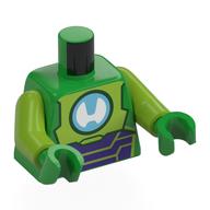 Torse, costume en peau de fer, armure en vert citron/violet foncé, réacteur à arc azur moyen, motif imprimé blanc 'H', bras vert citron, mains vert vif (Torso, Iron Hulk Suit, Lime/Dark Purple Armor, Medium Azure Arc Reactor, White 'H' Print, Lime Arms, Bright Green Hands)