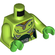 Torse, argent et or armure de l'espace avec la saleté verte et boucle de ceinture avec ultra agents toxique logo motif imprimé, bras vert citron, mains vert vif (Torso, Silver and Gold Space Armor with Green Dirt and Belt Buckle with Ultra Agents Toxic Logo Print, Lime Arms, Bright Green Hands)