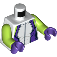 Torse, corps avec côté violet foncé et motif imprimé à glissière, bras vert citron, mains pourpre foncé (Torso, Bodysuit with Dark Purple Side and Zipper Print, Lime Arms, Dark Purple Hands)