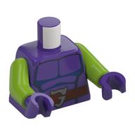 Torse, poitrine musculaire, ceinture brun rougeâtre, motif imprimé boucle argentée en 'G', bras vert citron, mains pourpre foncé (Torso, Muscle Chest, Reddish Brown Belt, Silver 'G'-Shaped Buckle Print, Lime Arms, Dark Purple Hands)