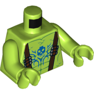 Visuel indicatif Rebrickable de Torse, bretelles brun foncé avec des balles d'argent, des lignes de muscle et d'échelle vert, motif imprimé de tatouage de crâne bleu, bras et mains vert citron (Torso, Dark Brown Suspenders with Silver Bullets, Green Muscle and Scale Lines, Blue Skull Tattoo Print, Lime Arms and Hands)