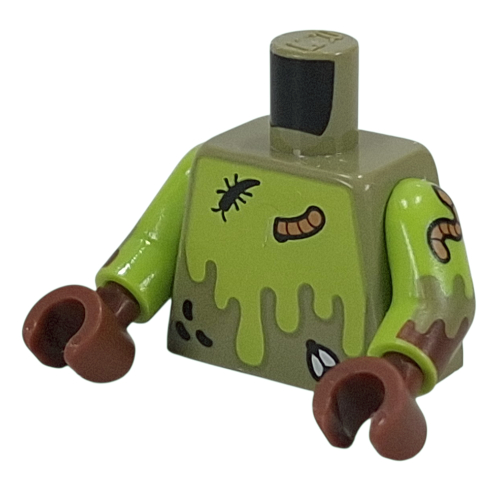 Torse, slime, insectes, mouche, motif imprimé ver, bras vert citron, mains brun rougeâtre (Torso, Lime Slime, Bugs, Fly, Worm Print, Lime Arms, Reddish Brown Hands)