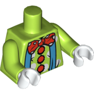 Torse, 3 grands boutons rouges et rouge Polka Dot nœud papillon motif imprimé (Clown), bras vert citron, mains blanches (Torso, 3 large Red Buttons and Red Polka Dot Bow Tie Print (Clown), Lime Arms, White Hands)