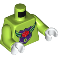 Visuel indicatif Rebrickable de Torse, mba niveau 1 logo motif imprimé, bras vert citron, mains blanches (Torso, MBA Level 1 Logo Print, Lime Arms, White Hands)