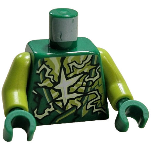 Torse, robe, foudre, motif imprimé symbole asiatique, bras vert citron, mains vertes (Torso, Robe, Lightning, Asian Symbol Print, Lime Arms, Green Hands)