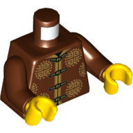 Torse, robe traditionnelle chinoise, lacets, or Symboles motif imprimé, bras brun rougeâtre, mains jaunes (Torso, Traditional Chinese Robe, Laces, Gold Symbols Print, Reddish Brown Arms, Yellow Hands)