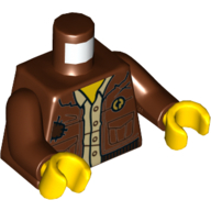 Torse, veste brun rougeâtre, poches, chemise beige foncé motif imprimé, bras brun rougeâtre, mains jaunes (Torso, Reddish Brown Jacket, Pockets, Dark Tan Shirt Print, Reddish Brown Arms, Yellow Hands)