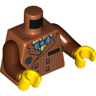 Torse, veste à rayures, broche, nœud papillon bleu moyen, boutons, motif : chemise jaune, bras brun rougeâtre, mains jaunes (Torso, Jacket with Pinstripes, Broche, Medium Blue Bow Tie, Buttons, Yellow Shirt Print, Reddish Brown Arms, Yellow Hands)