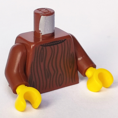 Visuel indicatif Rebrickable de Torse, chemise, motif imprimé tronc d'arbre brun foncé, bras brun rougeâtre, mains jaunes (Torso, Shirt, Dark Brown Tree Trunk Print, Reddish Brown Arms, Yellow Hands)