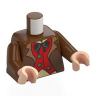 Torse, veste, gilet rouge, motif imprimé noeud papillon noir, bras brun rougeâtre, mains nougat clair (Torso, Jacket, Red Vest, Black Bow Tie Print, Reddish Brown Arms, Light Nougat Hands)